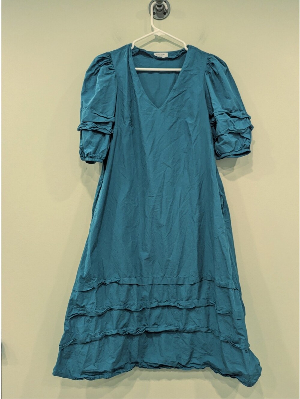 Olivia James The Label Teal Midi 100% Cotton Dress Size Small